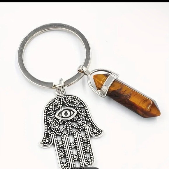 Not for saleEvil Eye & Hexagonal Stone Key Chain - Picture 2 of 3